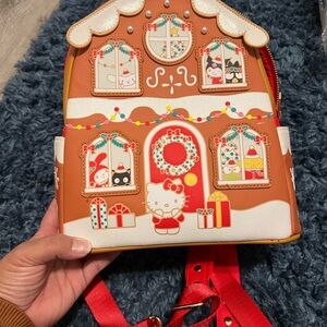 Loungefly Hello Kitty Gingerbread House Backpack - Brown, Red, White